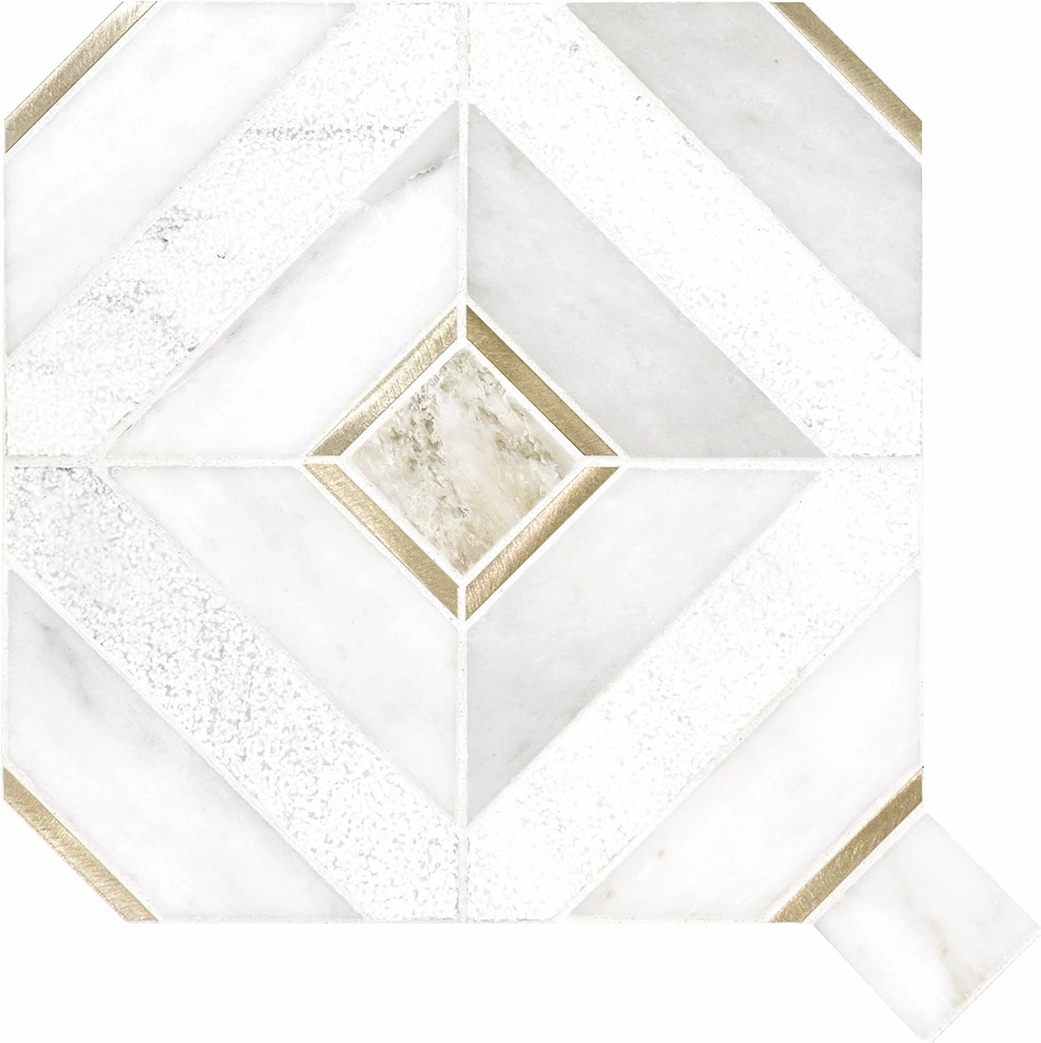 MSI Verona Gold Pattern x 11.85 in. Marble Mesh-Mounted Mosaic Wall Bathroom, Floor, Kitchen Backsplash and Countertop Tile Geometric, Gray, White, 9 Square Feet