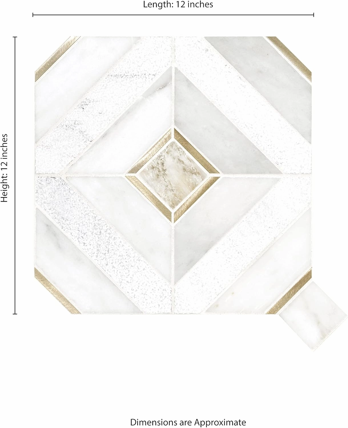 MSI Verona Gold Pattern x 11.85 in. Marble Mesh-Mounted Mosaic Wall Bathroom, Floor, Kitchen Backsplash and Countertop Tile Geometric, Gray, White, 9 Square Feet