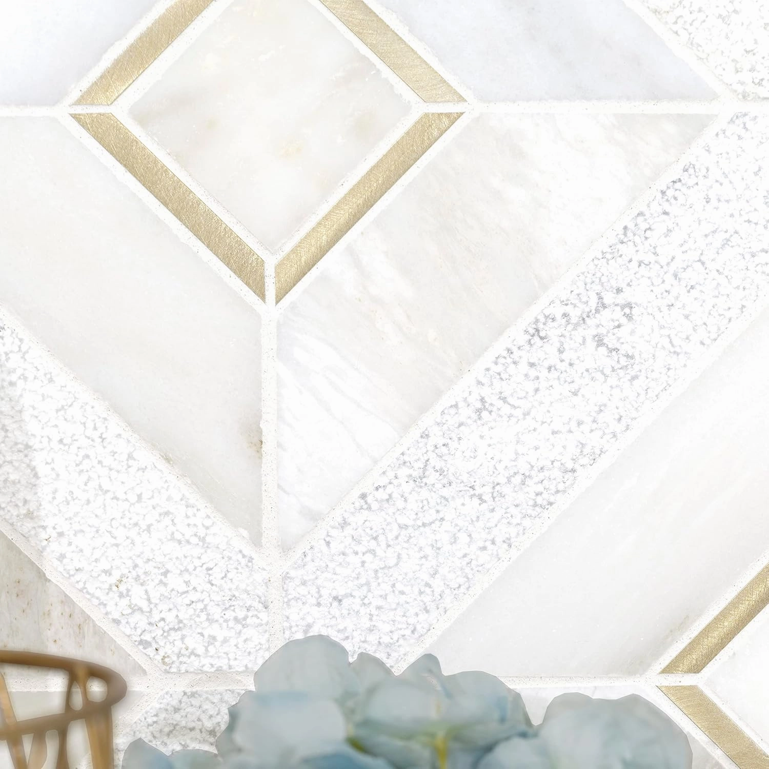 MSI Verona Gold Pattern x 11.85 in. Marble Mesh-Mounted Mosaic Wall Bathroom, Floor, Kitchen Backsplash and Countertop Tile Geometric, Gray, White, 9 Square Feet