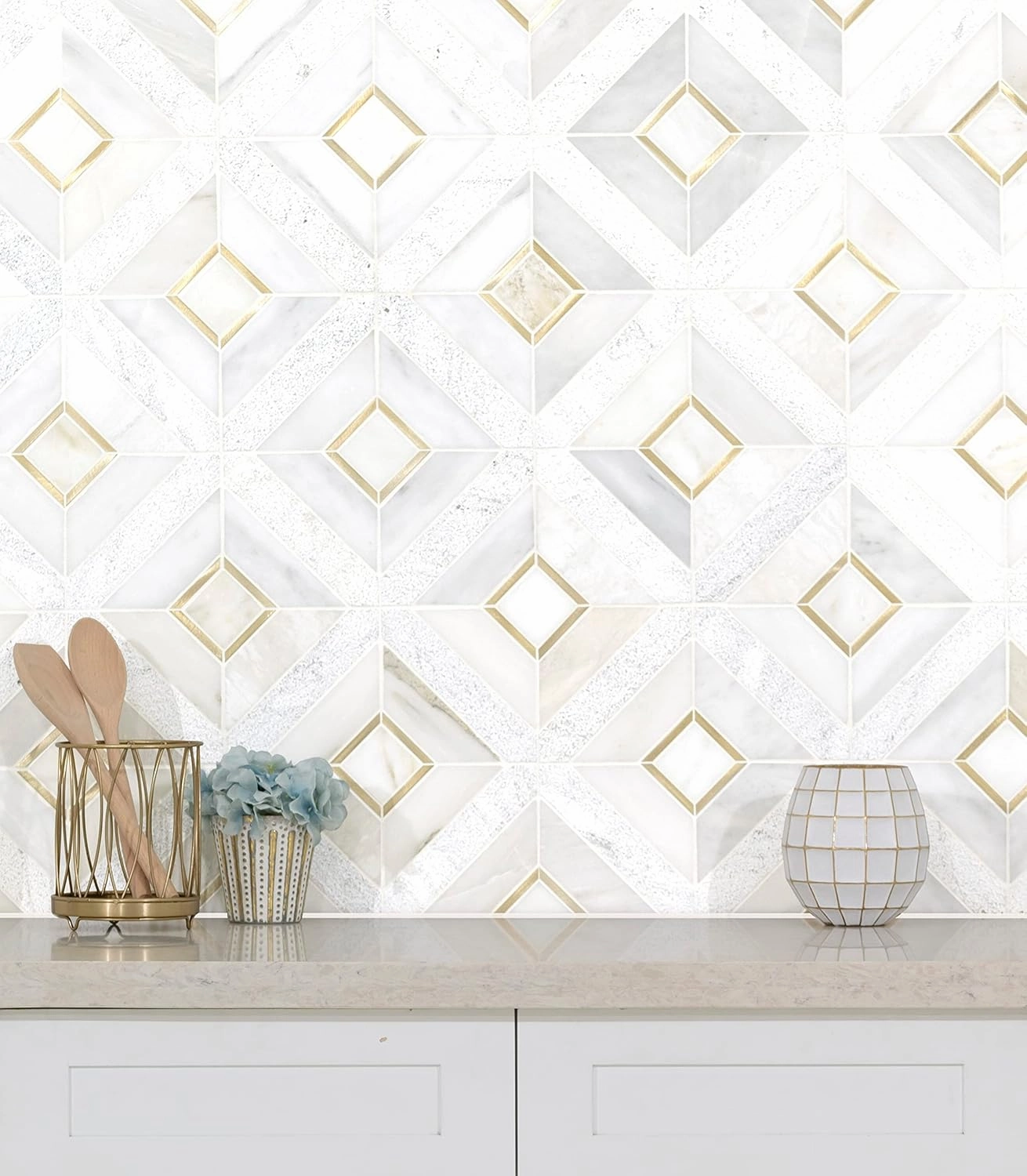 MSI Verona Gold Pattern x 11.85 in. Marble Mesh-Mounted Mosaic Wall Bathroom, Floor, Kitchen Backsplash and Countertop Tile Geometric, Gray, White, 9 Square Feet