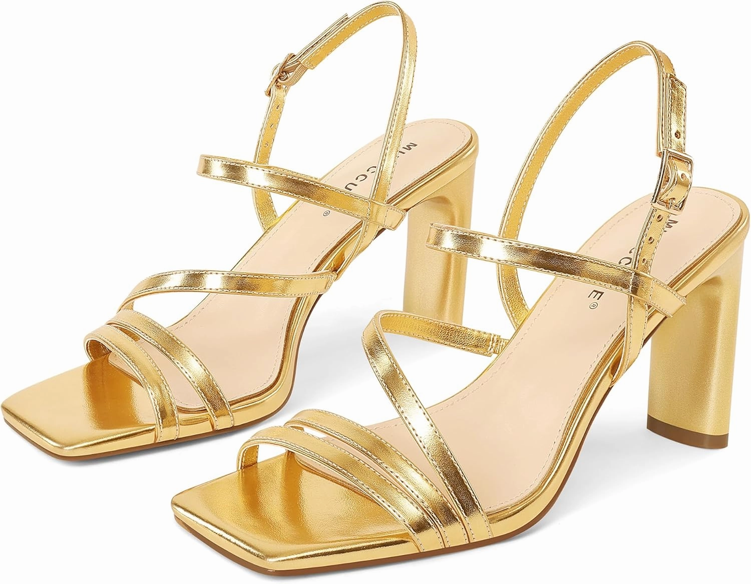MUCCCUTE Strappy Heels for Women Heeled Sandals Square Open Toe Heel Ankle Strap Chunky High Heels Summer Wedding Prom Dress Shoes