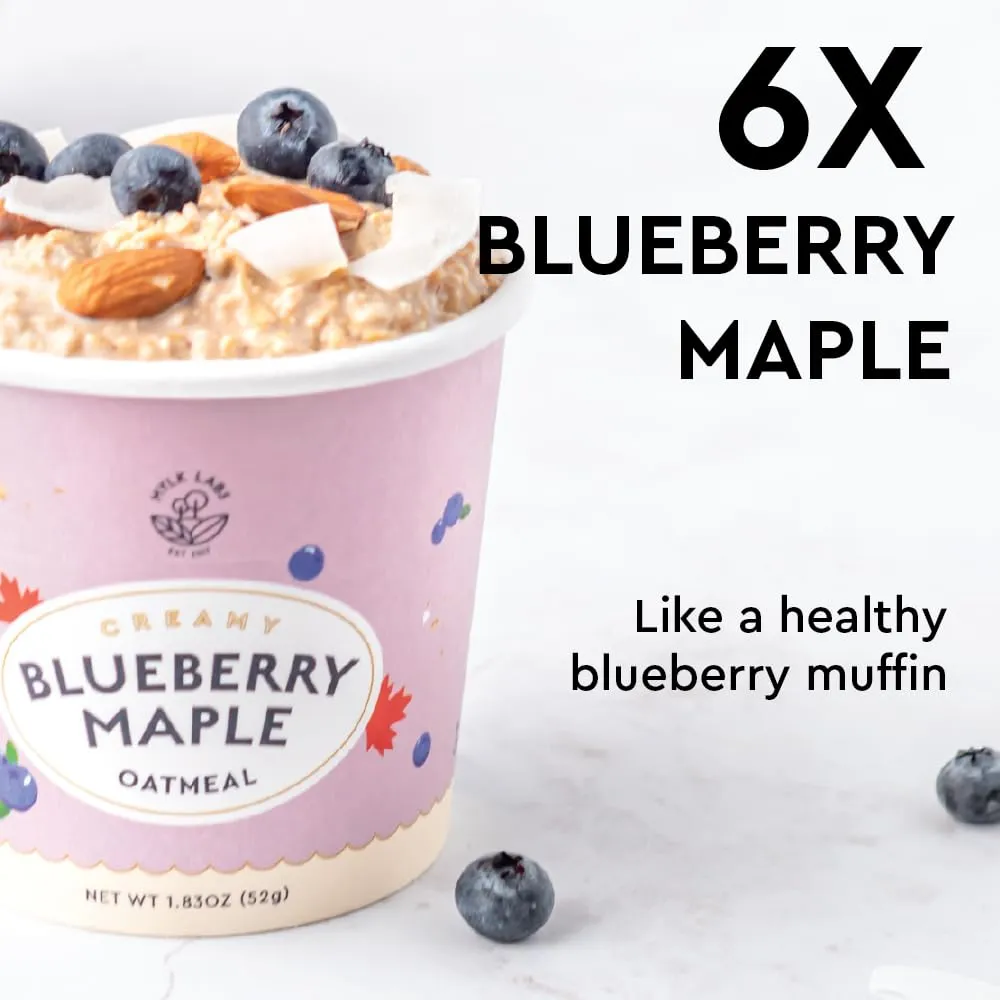 Mylk Labs Blueberry Maple Protein Oatmeal Cups, Whole Grain, Low Sugar, High Fiber Breakfast with Superfoods, Quick & Easy, On the Go, Instant Oatmeal, Rolled Oats, Gluten Free, Vegan, Nut Free, 6 Pack