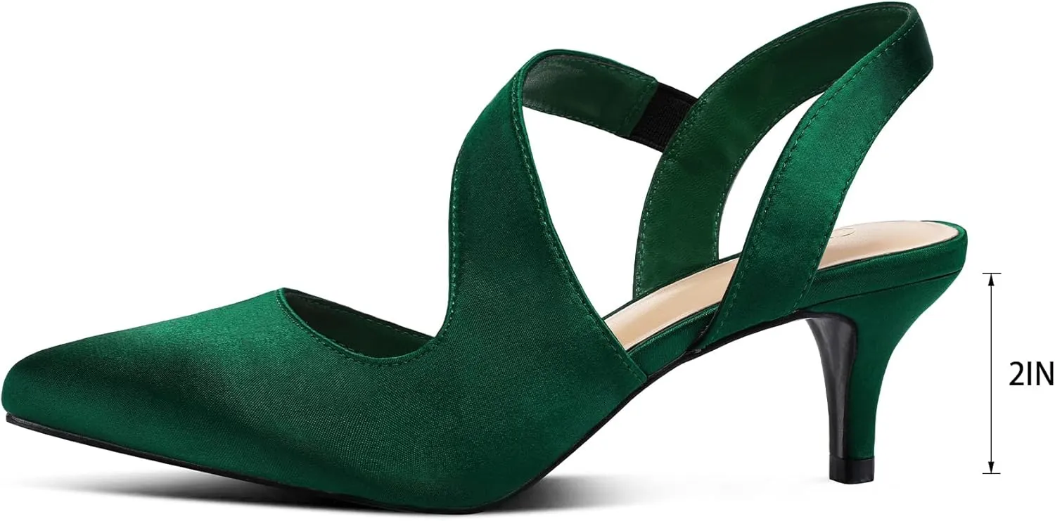 mysoft Women's Dress Shoes Low Heels 2 inch Kitten Pumps Slingback Wedding Party Medium/Wide Width Shoes