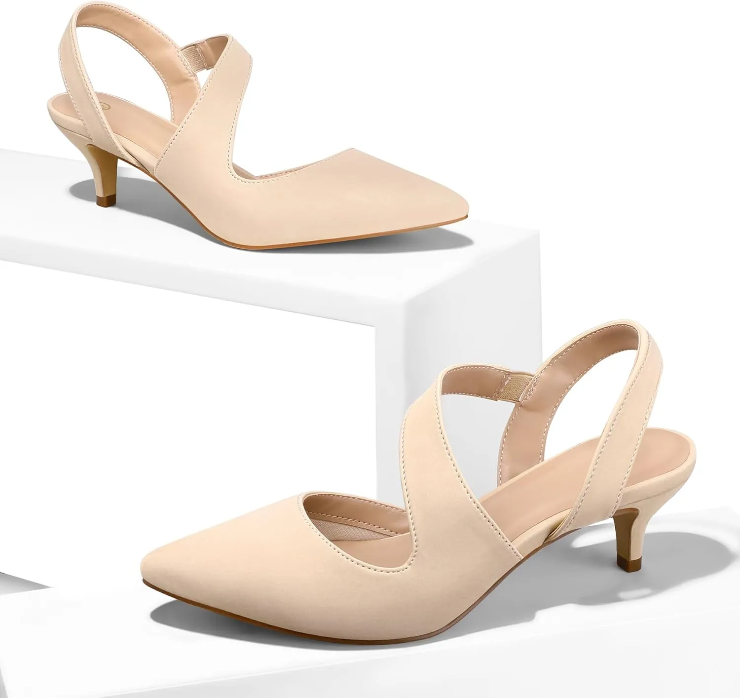 mysoft Women's Pumps 2 inch Low Heel Pointed Toe Slingback Wedding Party Dress Shoes