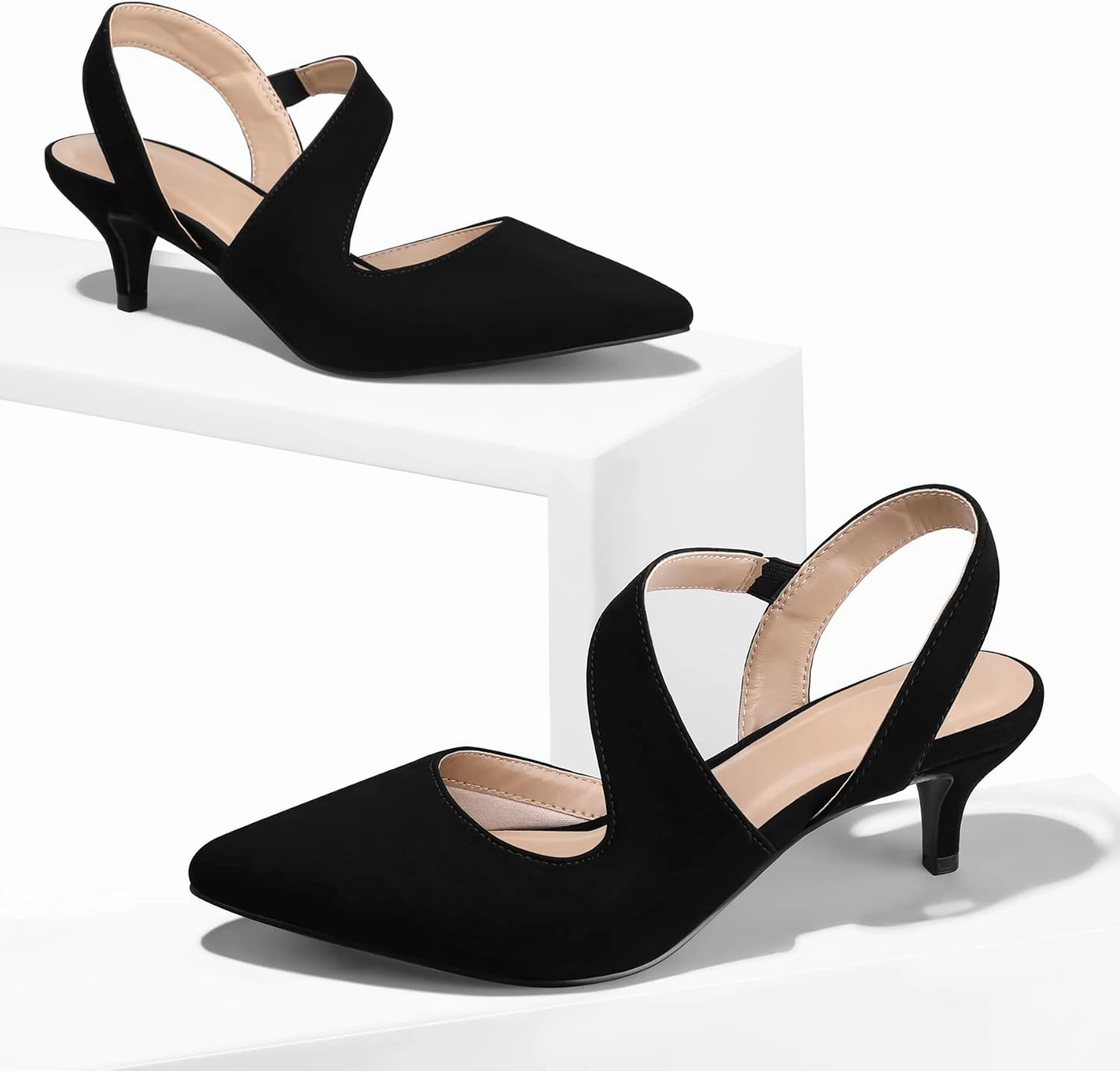 mysoft Women's Pumps 2 inch Low Heel Pointed Toe Slingback Wedding Party Dress Shoes