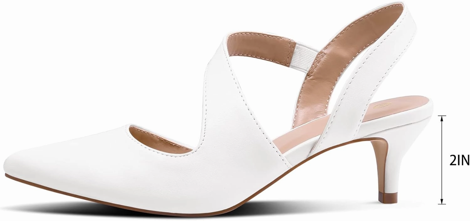 mysoft Women's Pumps 2 inch Low Heel Pointed Toe Slingback Wedding Party Dress Shoes
