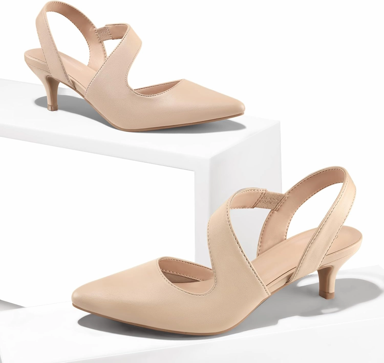 mysoft Women's Pumps 2 inch Low Heel Pointed Toe Slingback Wedding Party Dress Shoes