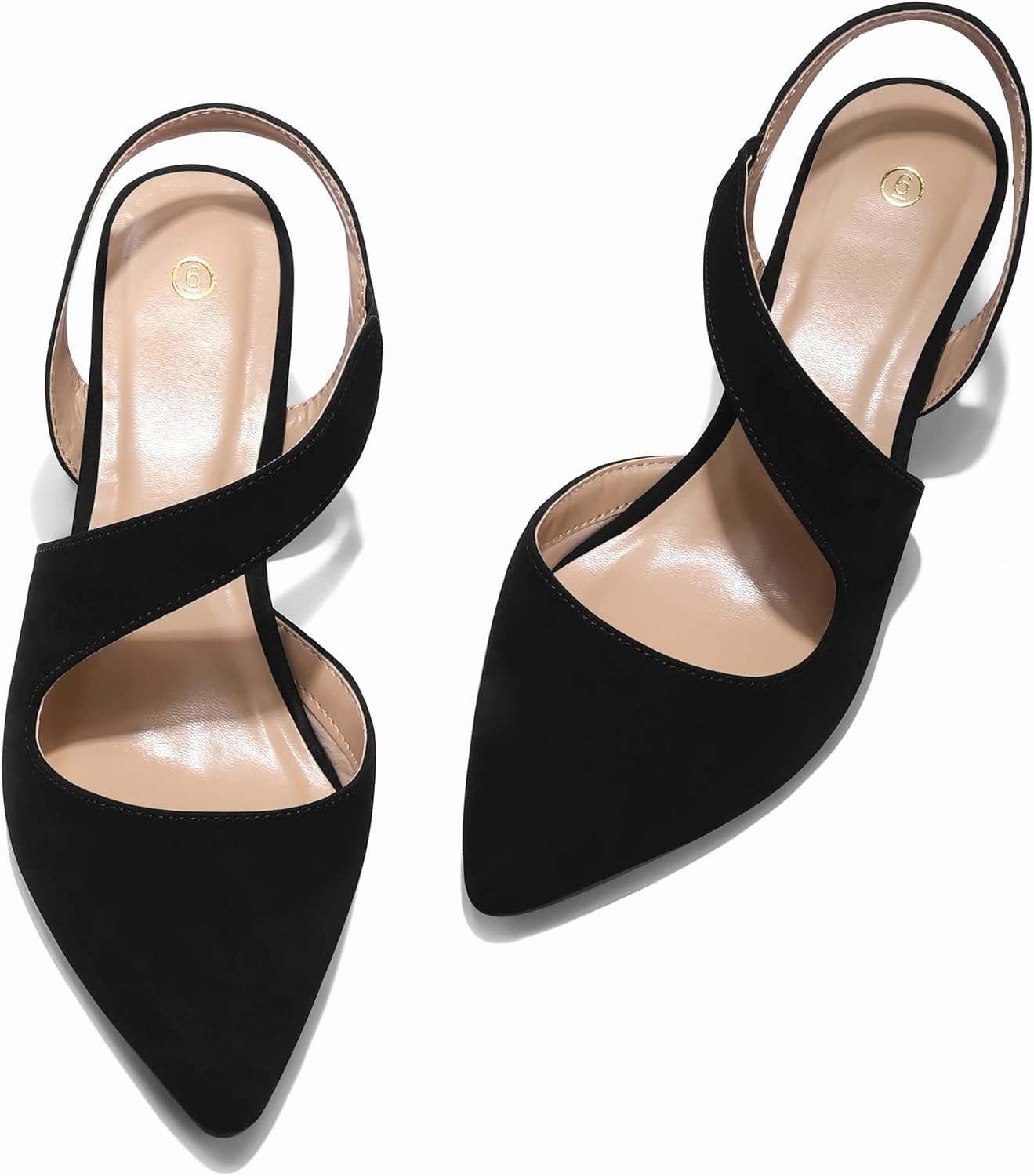 mysoft Women's Pumps 2 inch Low Heel Pointed Toe Slingback Wedding Party Dress Shoes