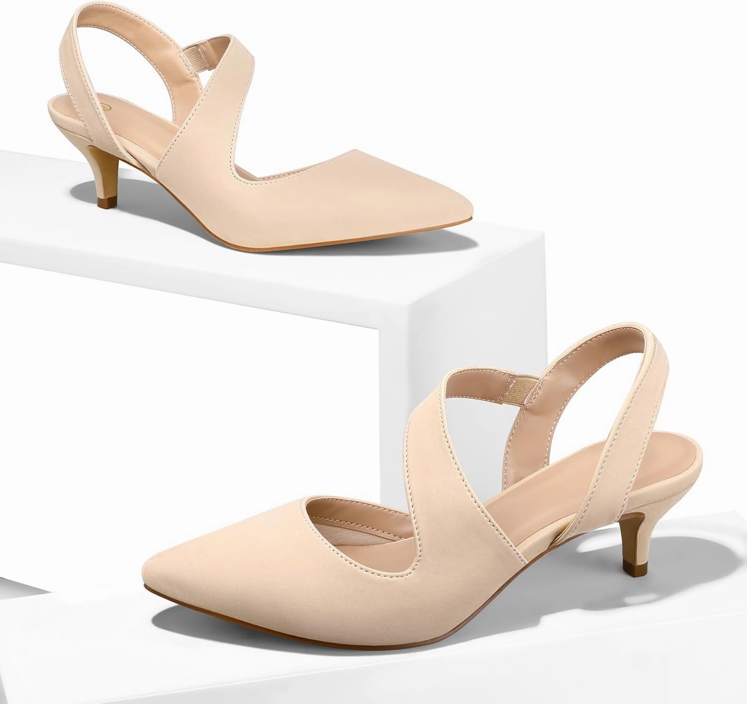 mysoft Women's Pumps 2 inch Low Heel Pointed Toe Slingback Wedding Party Dress Shoes