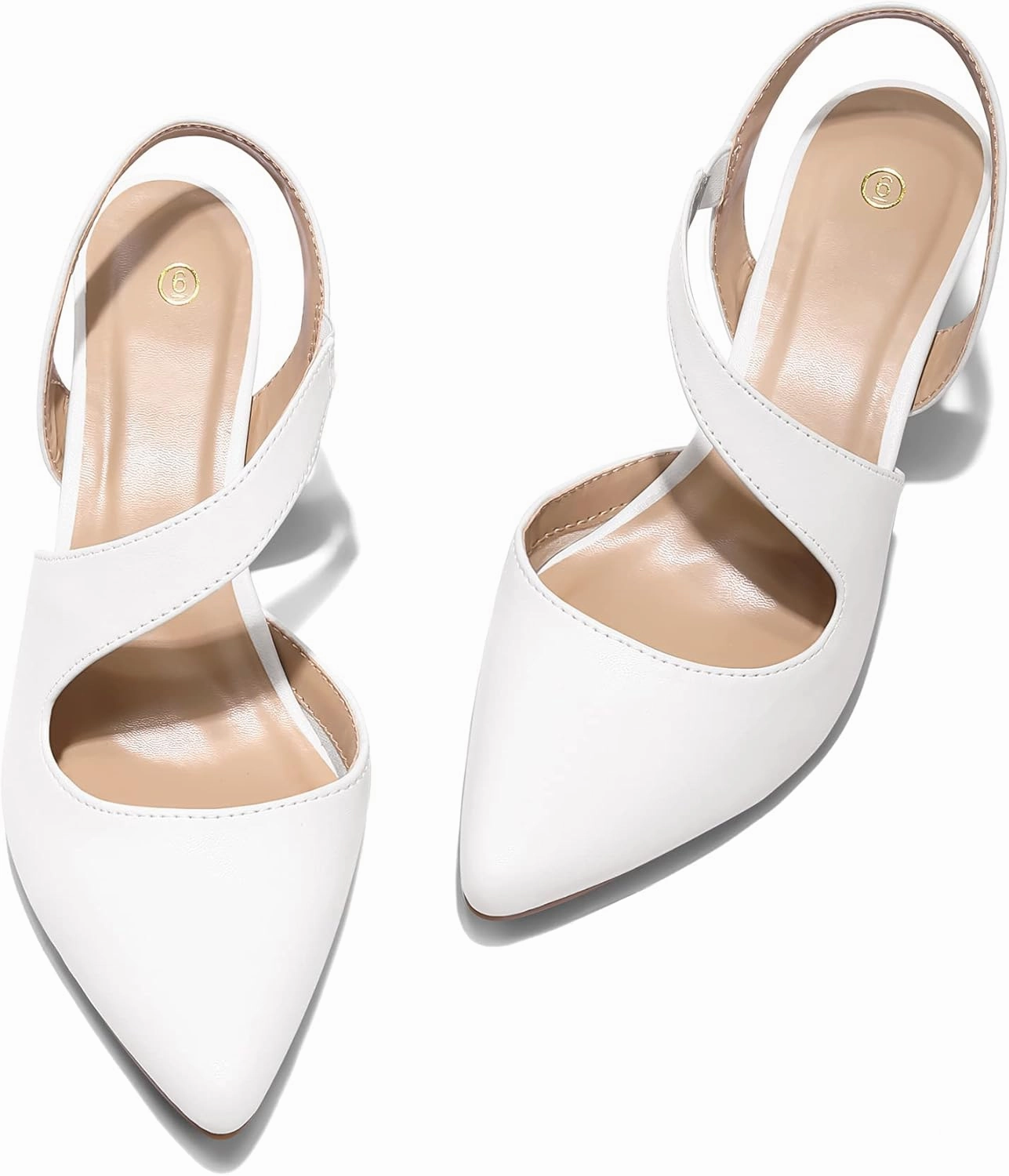 mysoft Women's Pumps 2 inch Low Heel Pointed Toe Slingback Wedding Party Dress Shoes