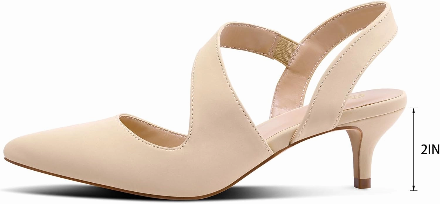 mysoft Women's Pumps 2 inch Low Heel Pointed Toe Slingback Wedding Party Dress Shoes