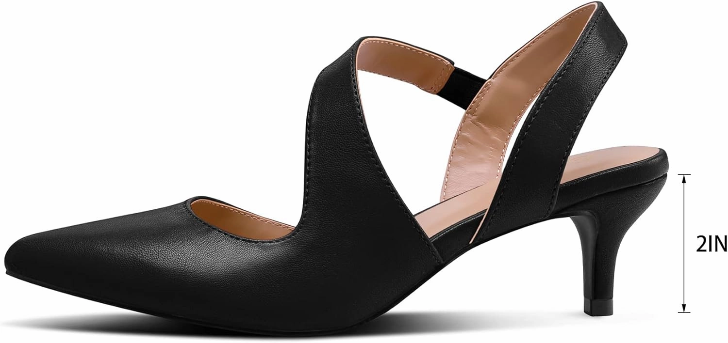 mysoft Women's Pumps 2 inch Low Heel Pointed Toe Slingback Wedding Party Dress Shoes