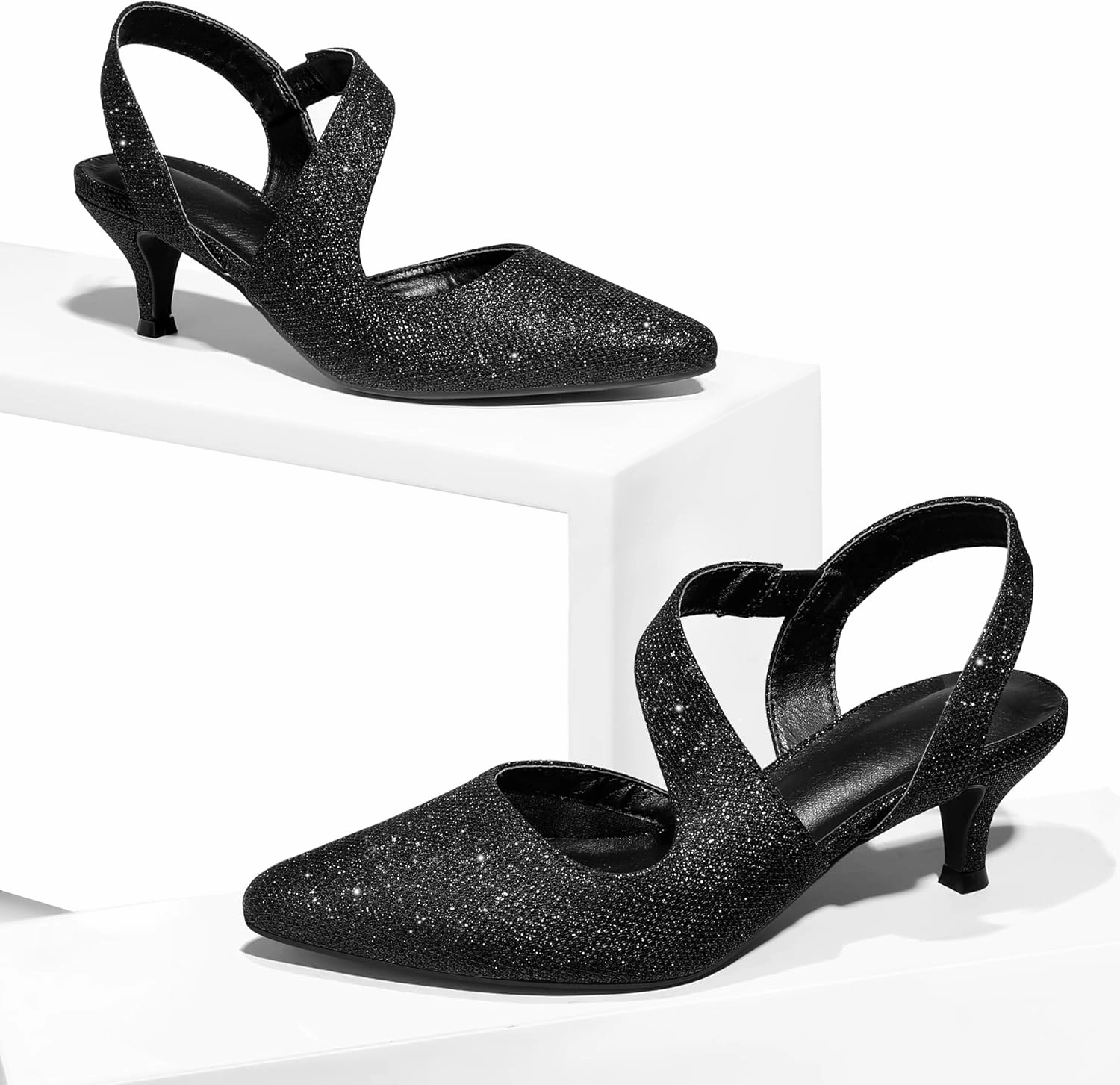 mysoft Women's Pumps 2 inch Low Heel Pointed Toe Slingback Wedding Party Dress Shoes