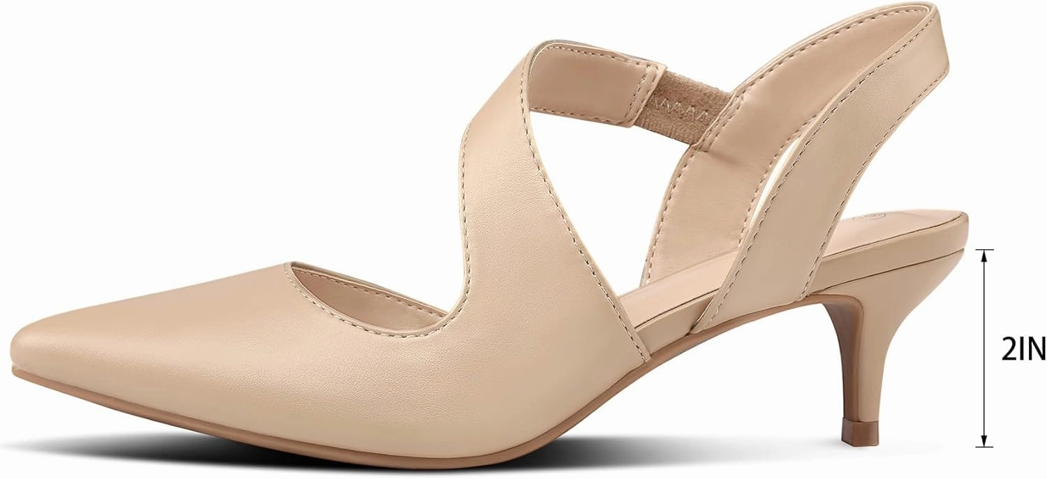 mysoft Women's Pumps 2 inch Low Heel Pointed Toe Slingback Wedding Party Dress Shoes