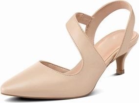 mysoft Women's Pumps 2 inch Low Heel Pointed Toe Slingback Wedding Party Dress Shoes