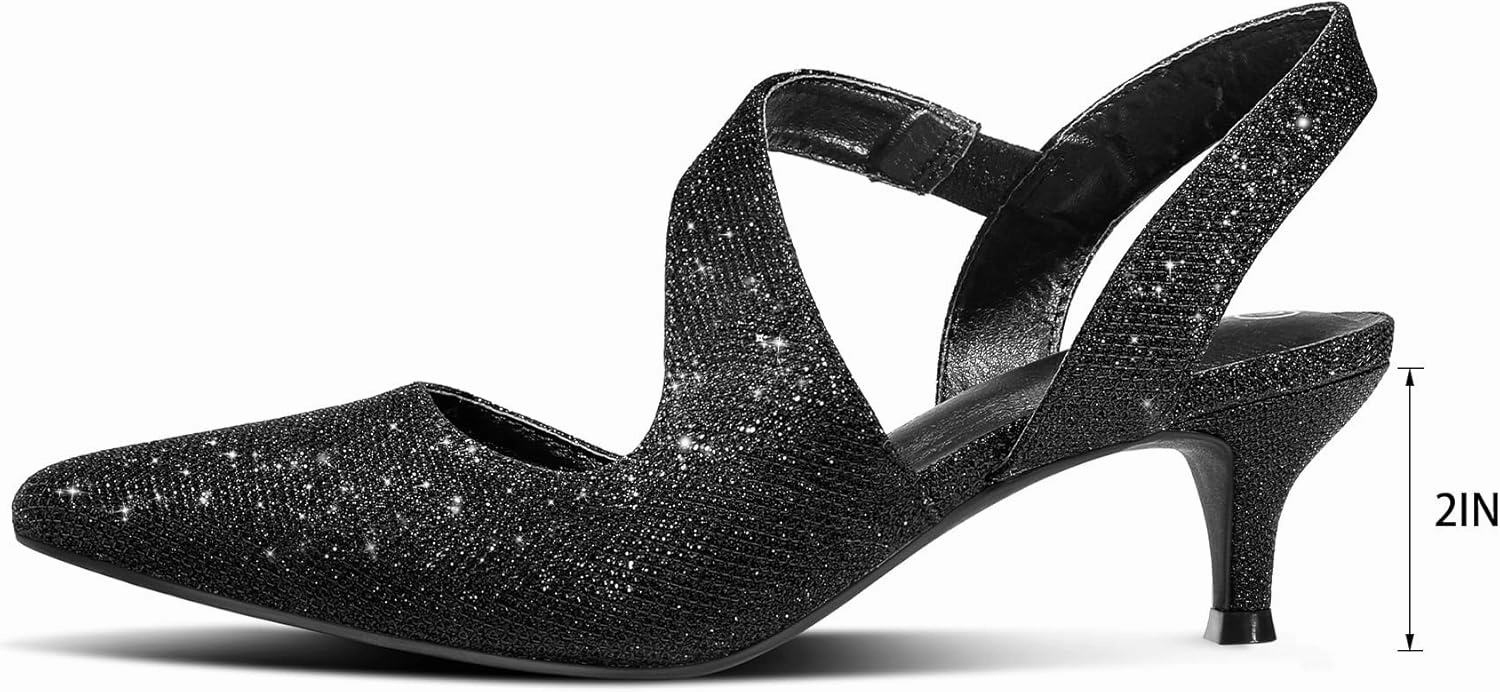 mysoft Women's Pumps 2 inch Low Heel Pointed Toe Slingback Wedding Party Dress Shoes