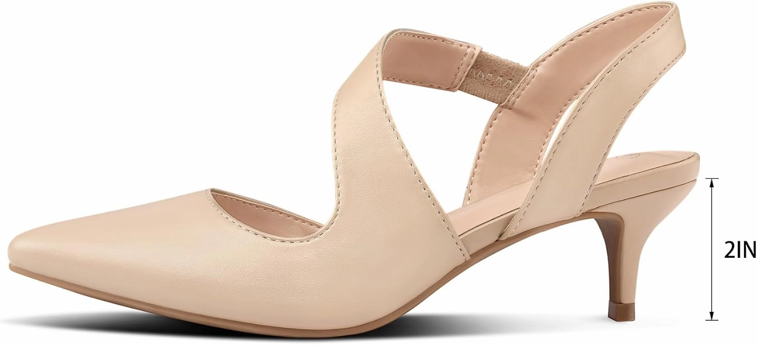mysoft Women's Pumps 2 inch Low Heel Pointed Toe Slingback Wedding Party Dress Shoes