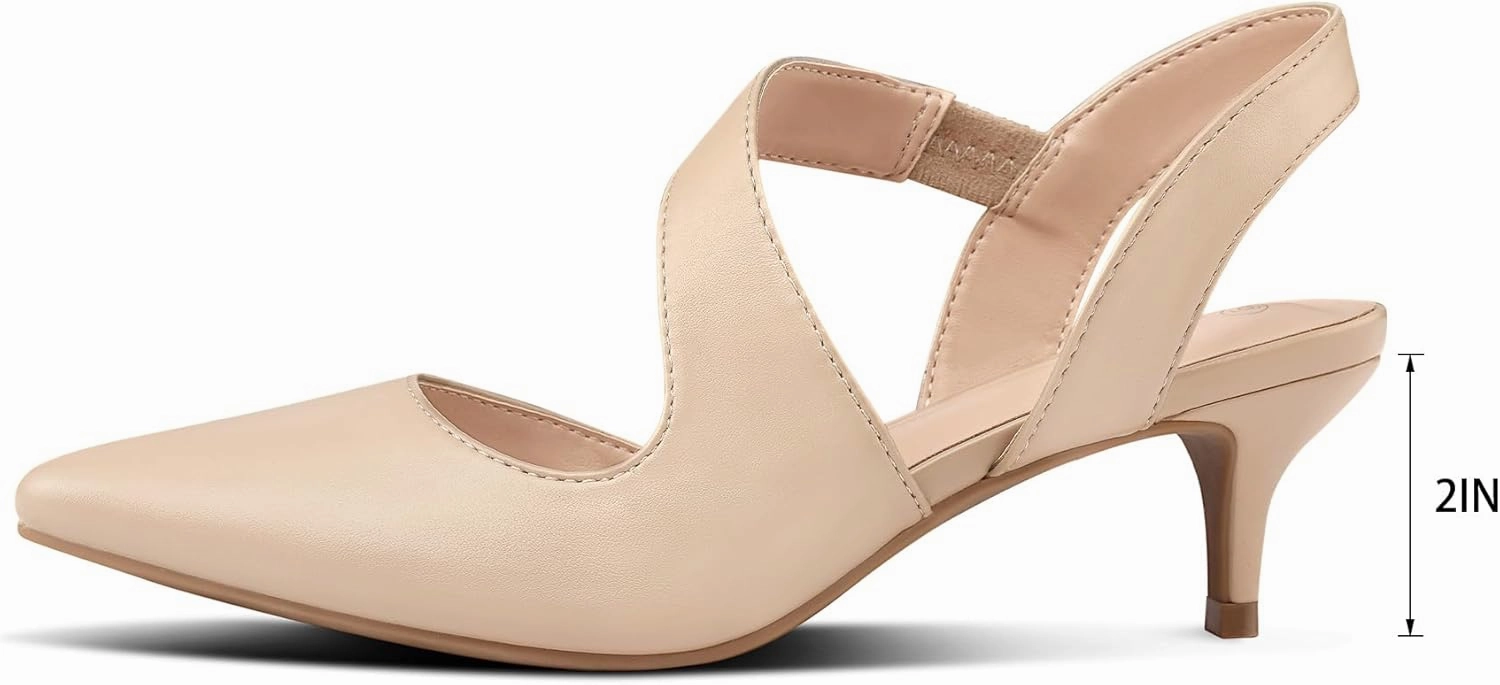 mysoft Women's Pumps 2 inch Low Heel Pointed Toe Slingback Wedding Party Dress Shoes