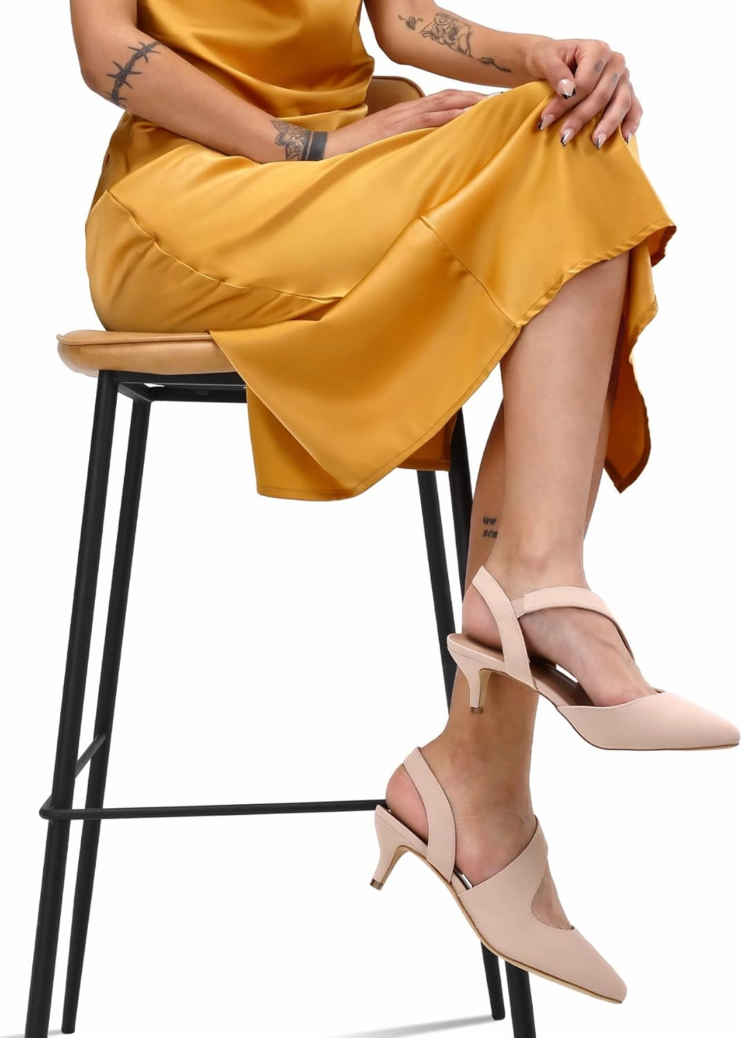 mysoft Women's Pumps 2 inch Low Heel Pointed Toe Slingback Wedding Party Dress Shoes