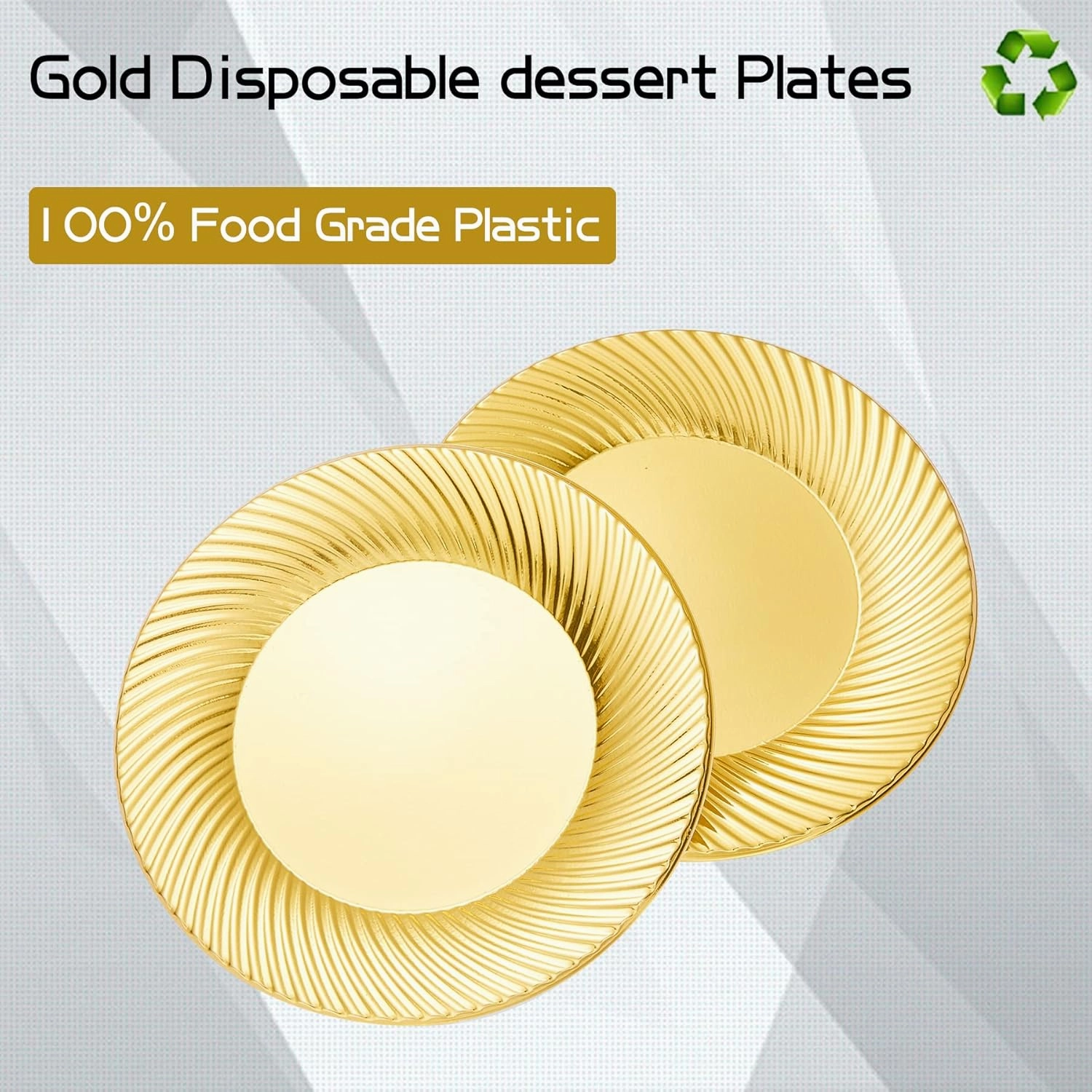 N9R 60pcs Gold Plastic Dessert Plates with Forks, Include 30pcs Disposable Dessert Plates 7 inch, 30pcs Gold Plastic Forks 7.4 inch for Parties Weddings Birthday