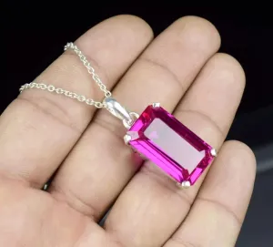 Natural Certified 28 Ct Pink Sapphire Loose Gemstone 925 Solid Silver Pendant for jewelry making