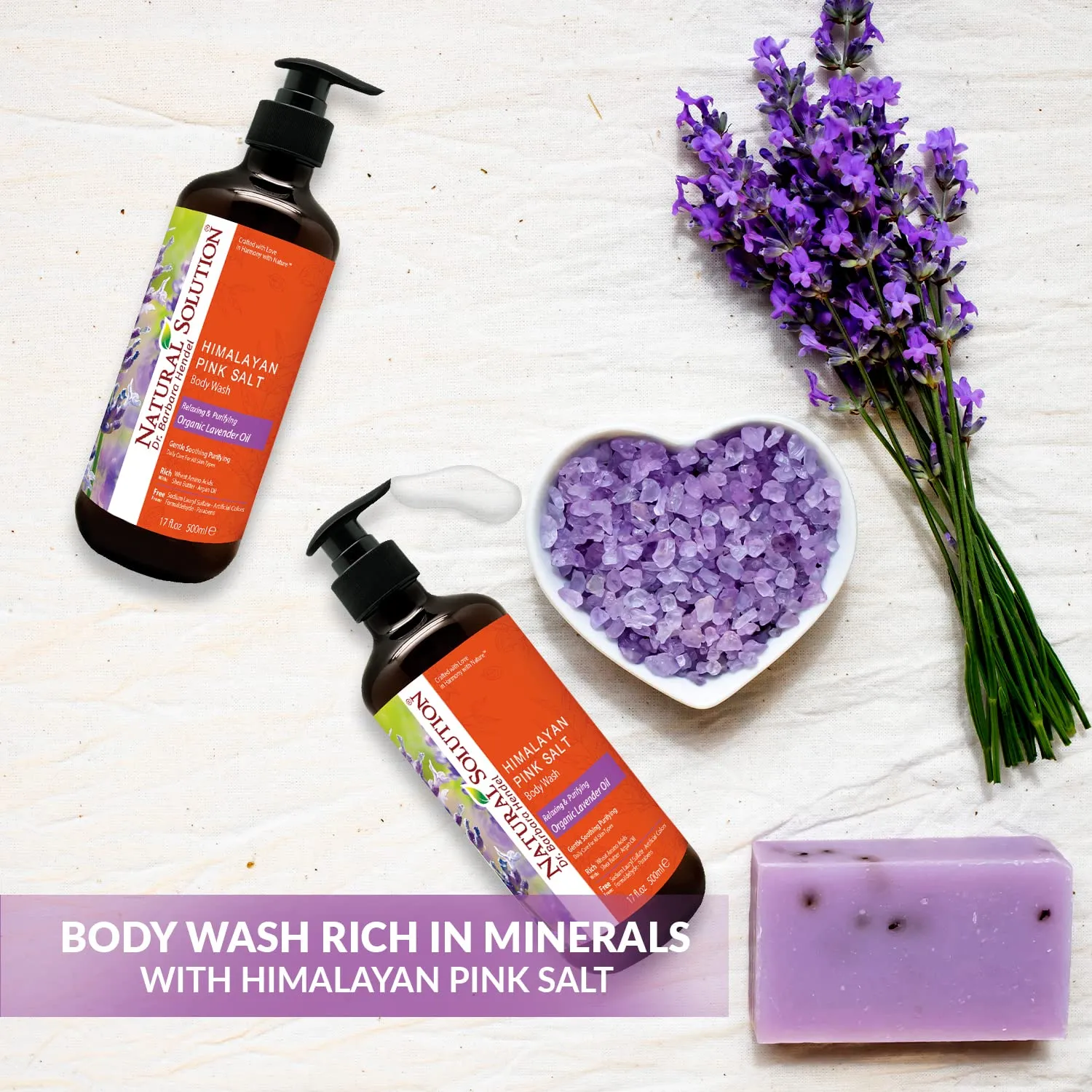 Natural Solution Body Wash, Made With Himalayan Pink Salt & Organic Lavender Oil, Purifying and Transforms The Even Driest Skin in Just One Shower, 17 fl oz (6 Count)