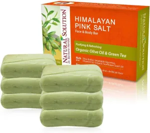 Natural Solution Soap Bar Olive Oil & Green Tea with Himalayan Pink Salt, (6-Pack) Nourishing, 6 Count