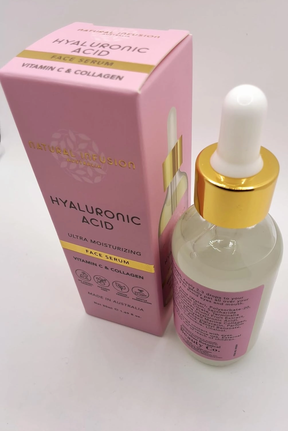 Natural Infusion Hyaluronic Acid Face Serum with Vitamin C & Collagen 1.69 fl.oz./50 mls pack of 2.