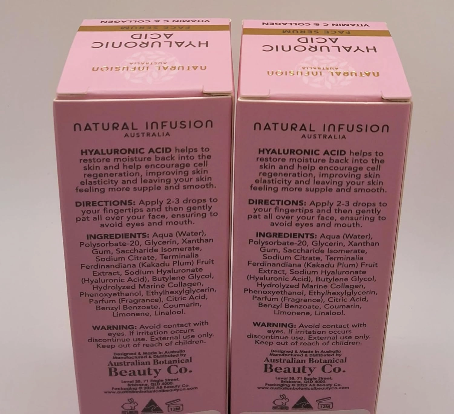 Natural Infusion Hyaluronic Acid Face Serum with Vitamin C & Collagen 1.69 fl.oz./50 mls pack of 2.