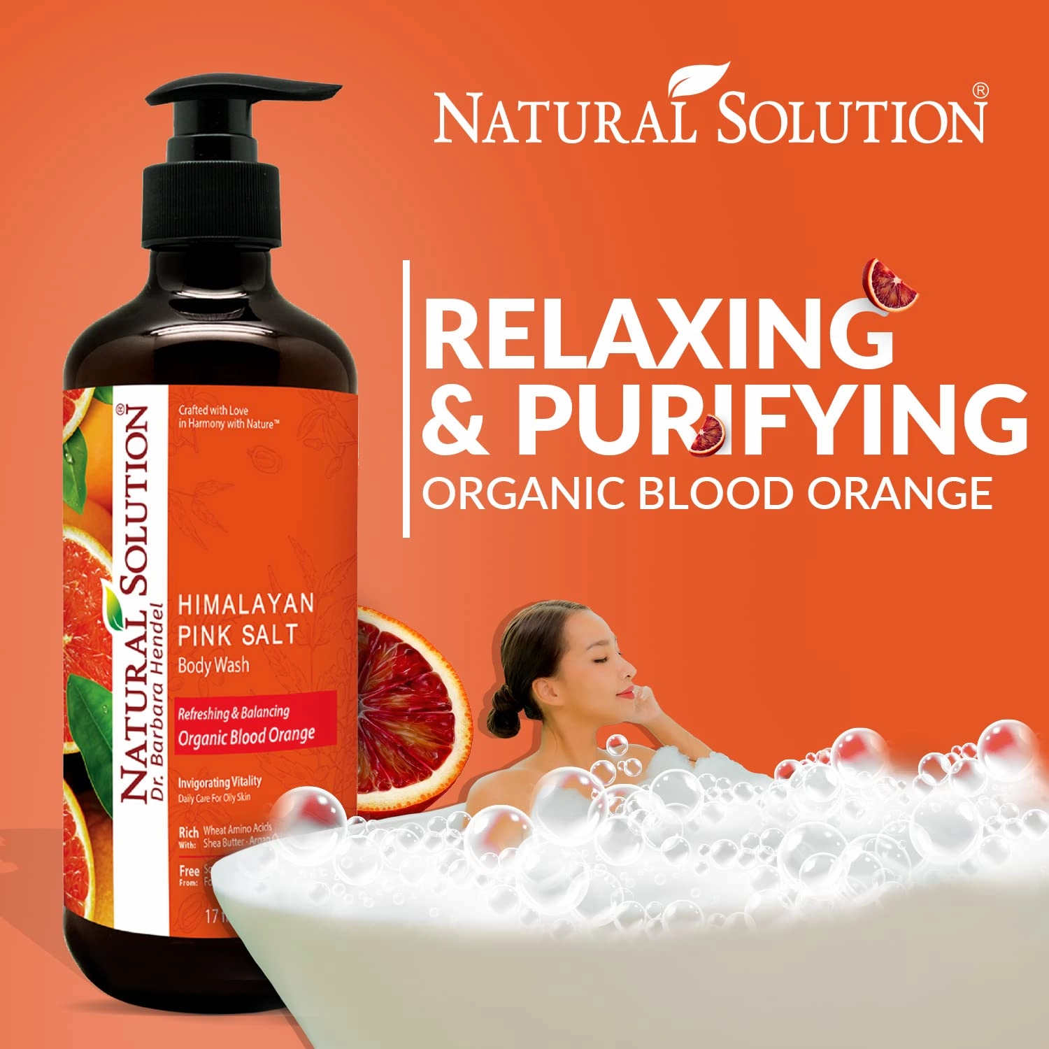 Natural Solution Body Wash 17 fl oz/Each, Revitalizes & Refreshing Your Skin, Formulated with Organic Blood Orange Extracts with Himalayan Pink Salt – Pack of 6