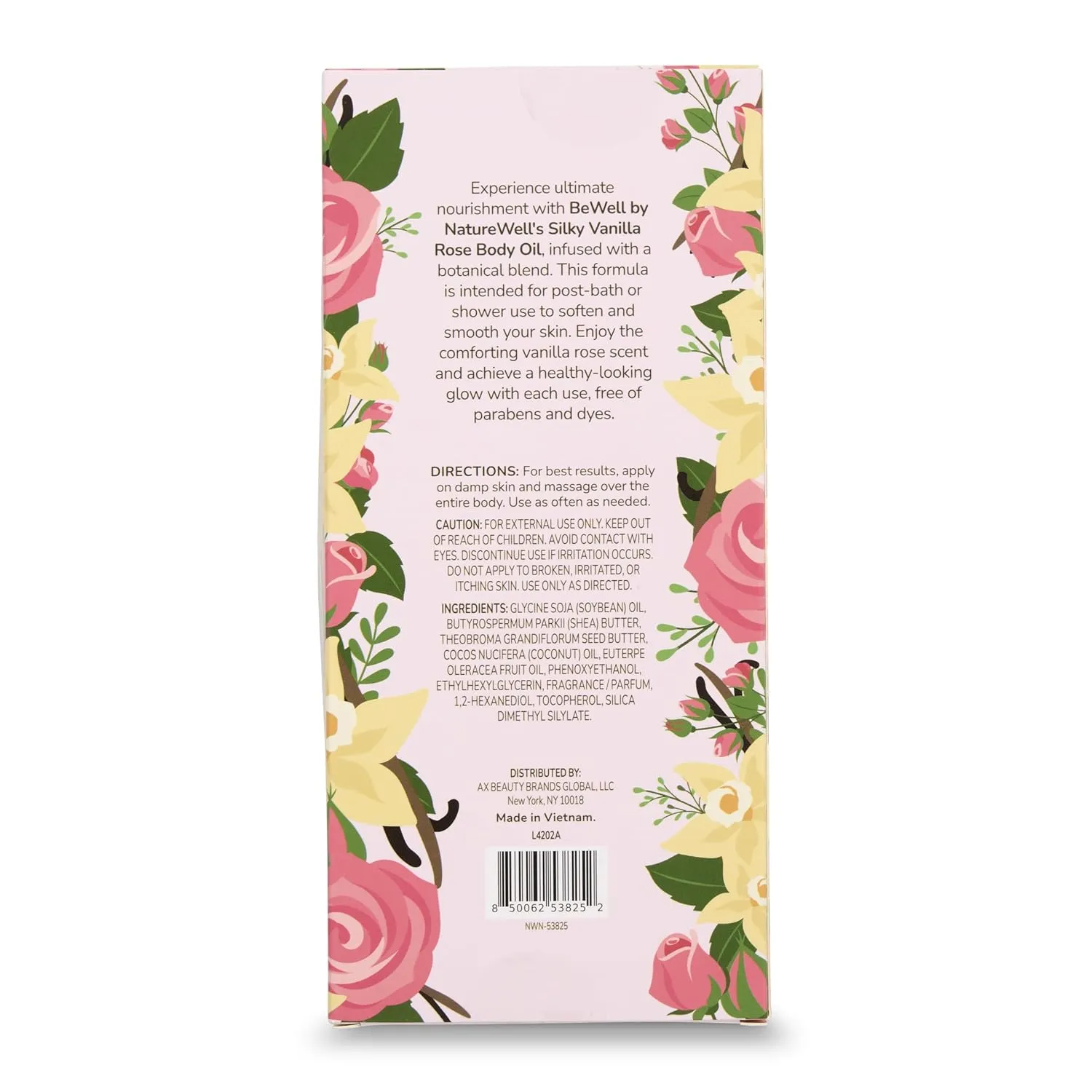 NATURE WELL Moisturizing Lightweight Vanilla Rose Scented Multi-Purpose Body Oil For Smooth & Glowing Skin, Infused With Botanicals, Shea Butter, Coconut Oil, Cupuaçu Butter, Pack of 2 (6 Fl Oz Each)