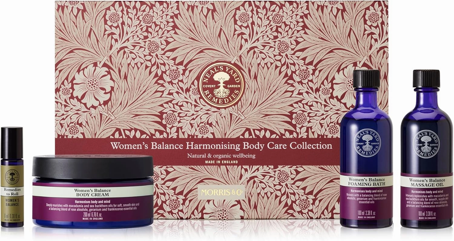 Neal's Yard Remedies Balance Harmonising Collection for Women, Foaming Bath, Massage Oil, Body Cream & Balance Roll-On, Vegan & Cruelty-Free