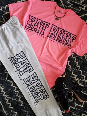 Neon Pink Eat Beef Branding Graphic Tee