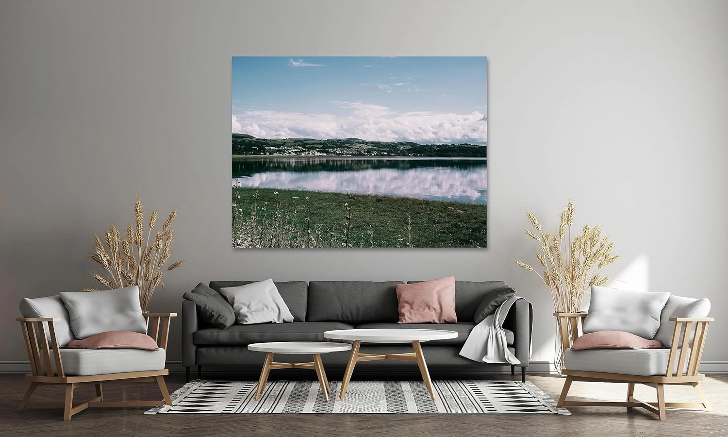 NHLDZYH Mountain Lake Canvas Wall Art-Nature Pictures Painting-Artwork Landscape Nature Pictures for Office Home Wall Decor (Lake Prairie Sky Scenery 01) 40x50cm-15.8x19.7in Inner Frame