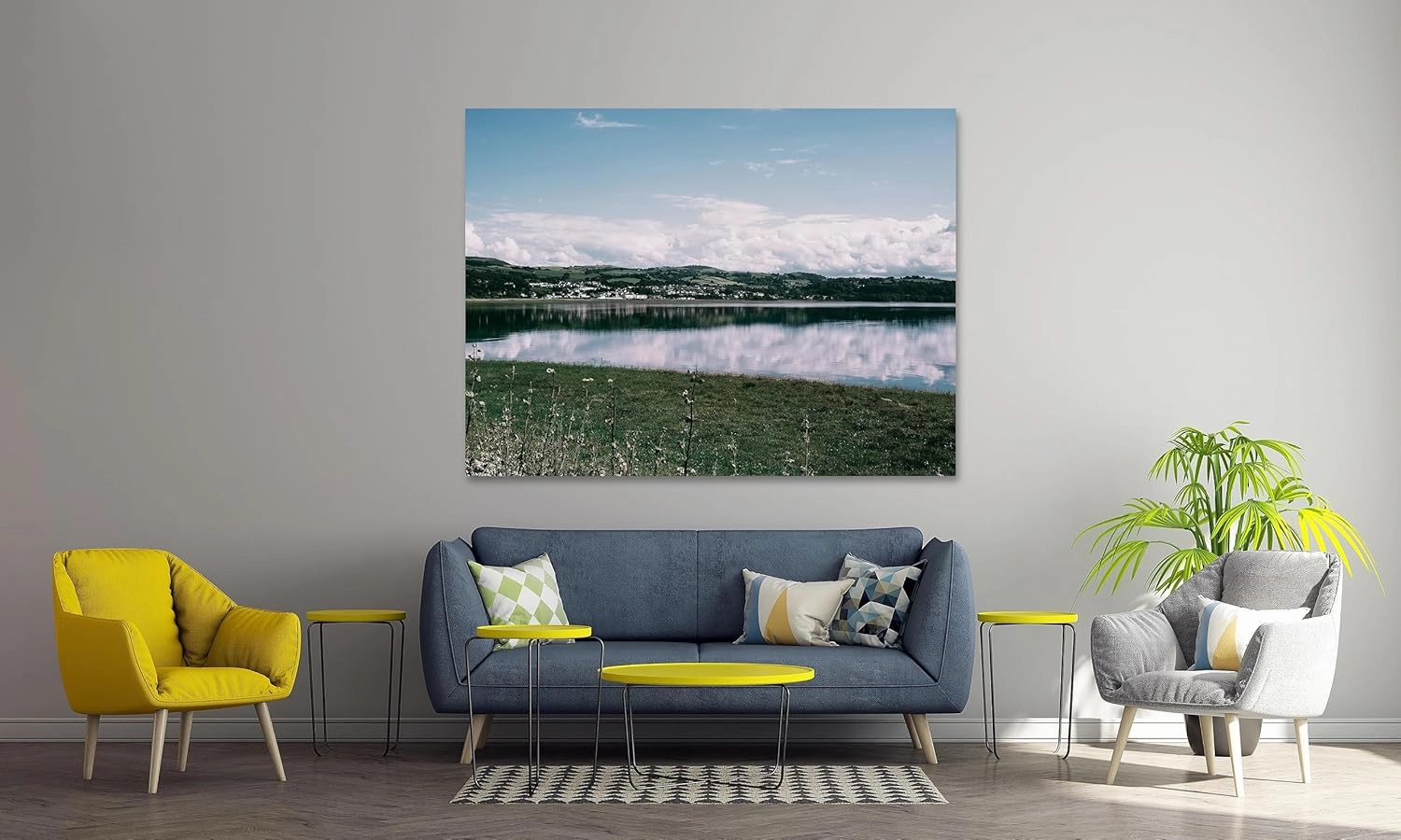 NHLDZYH Mountain Lake Canvas Wall Art-Nature Pictures Painting-Artwork Landscape Nature Pictures for Office Home Wall Decor (Lake Prairie Sky Scenery 01) 40x50cm-15.8x19.7in Inner Frame
