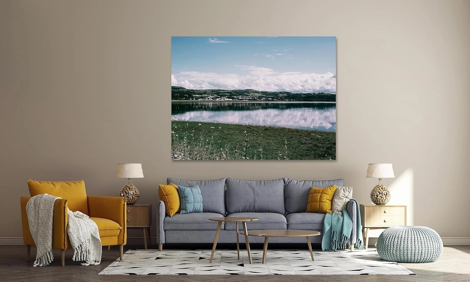 NHLDZYH Mountain Lake Canvas Wall Art-Nature Pictures Painting-Artwork Landscape Nature Pictures for Office Home Wall Decor (Lake Prairie Sky Scenery 01) 40x50cm-15.8x19.7in Inner Frame