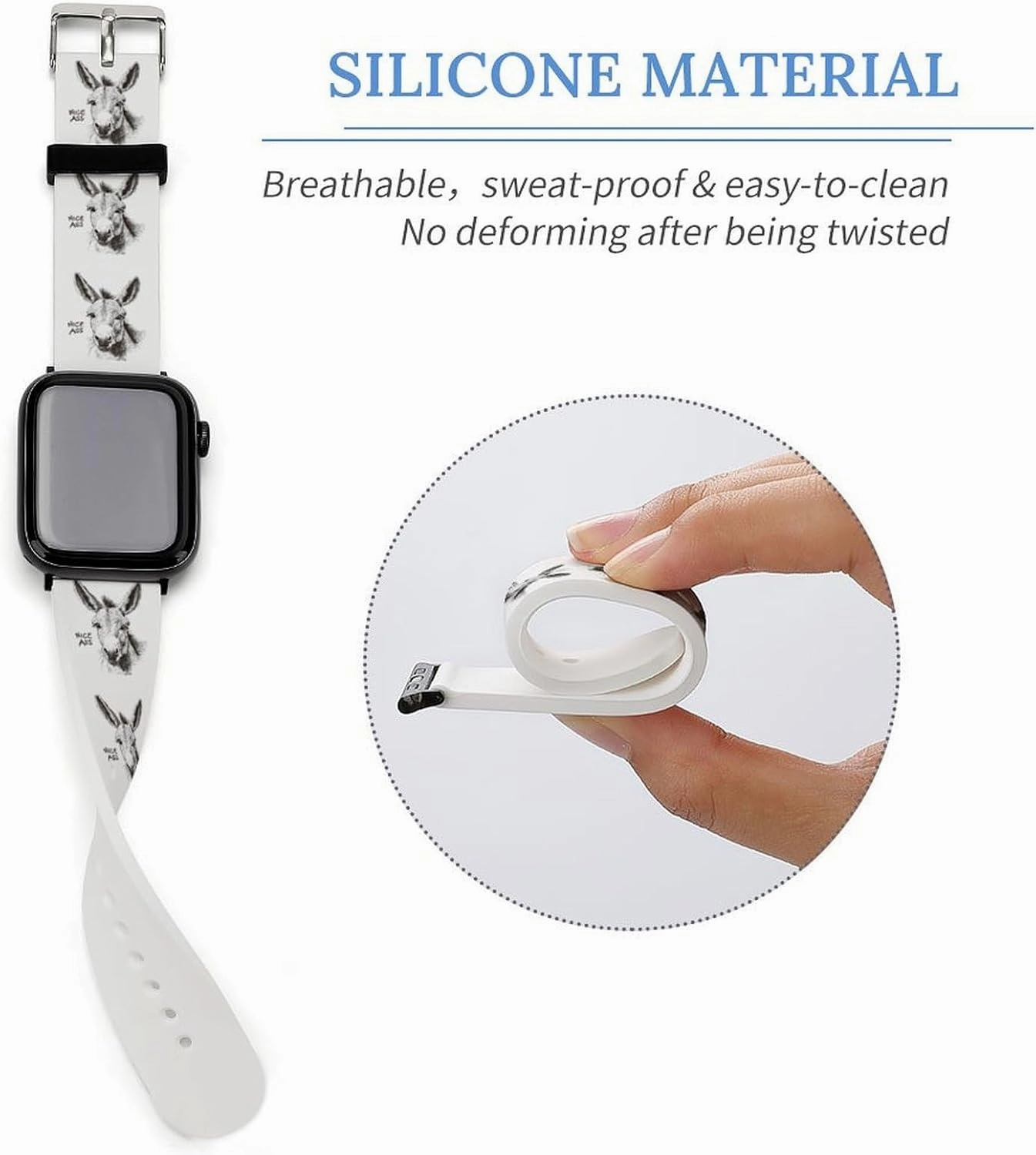 Nice Ass Funny Donkey Adjustable Silicone Watchband Compatible with IWatch Classic Soft Sports Watch Strap for Men Women