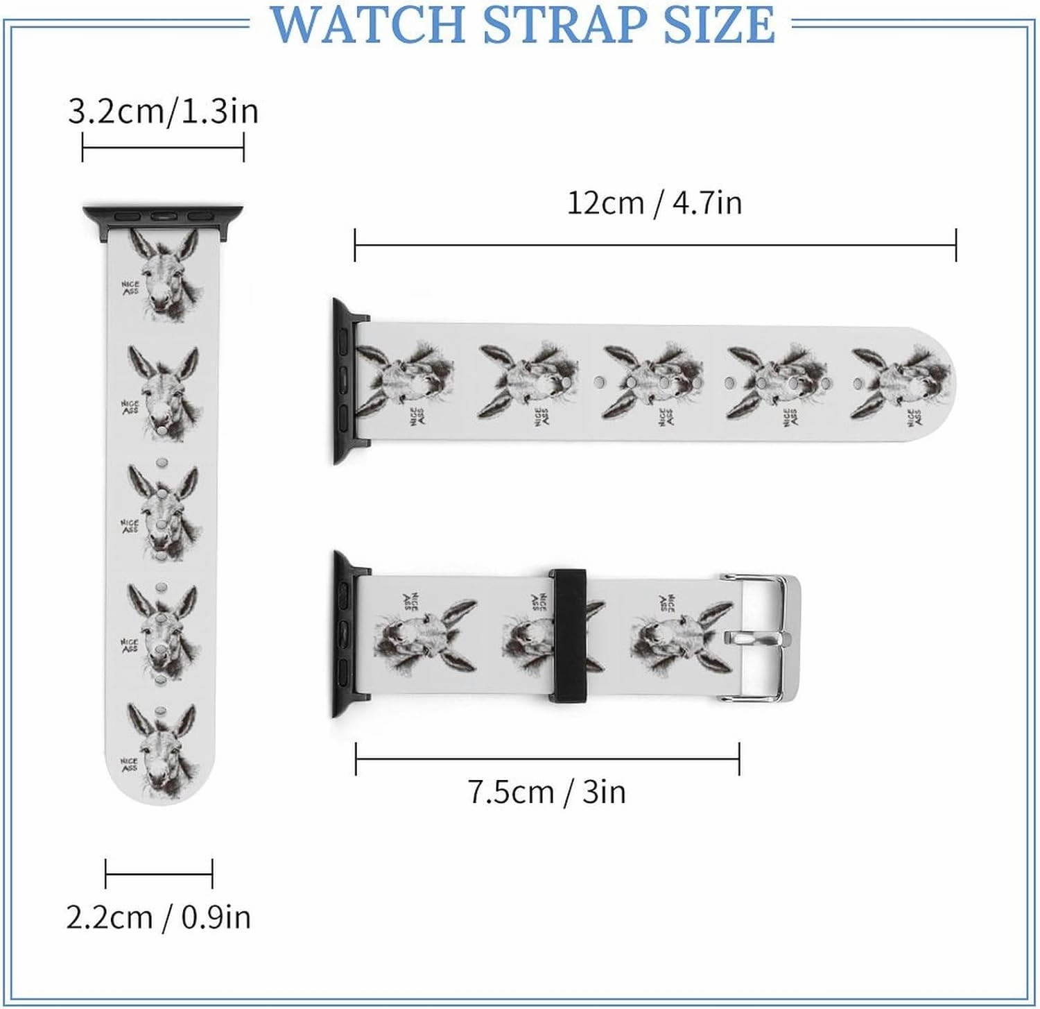 Nice Ass Funny Donkey Adjustable Silicone Watchband Compatible with IWatch Classic Soft Sports Watch Strap for Men Women