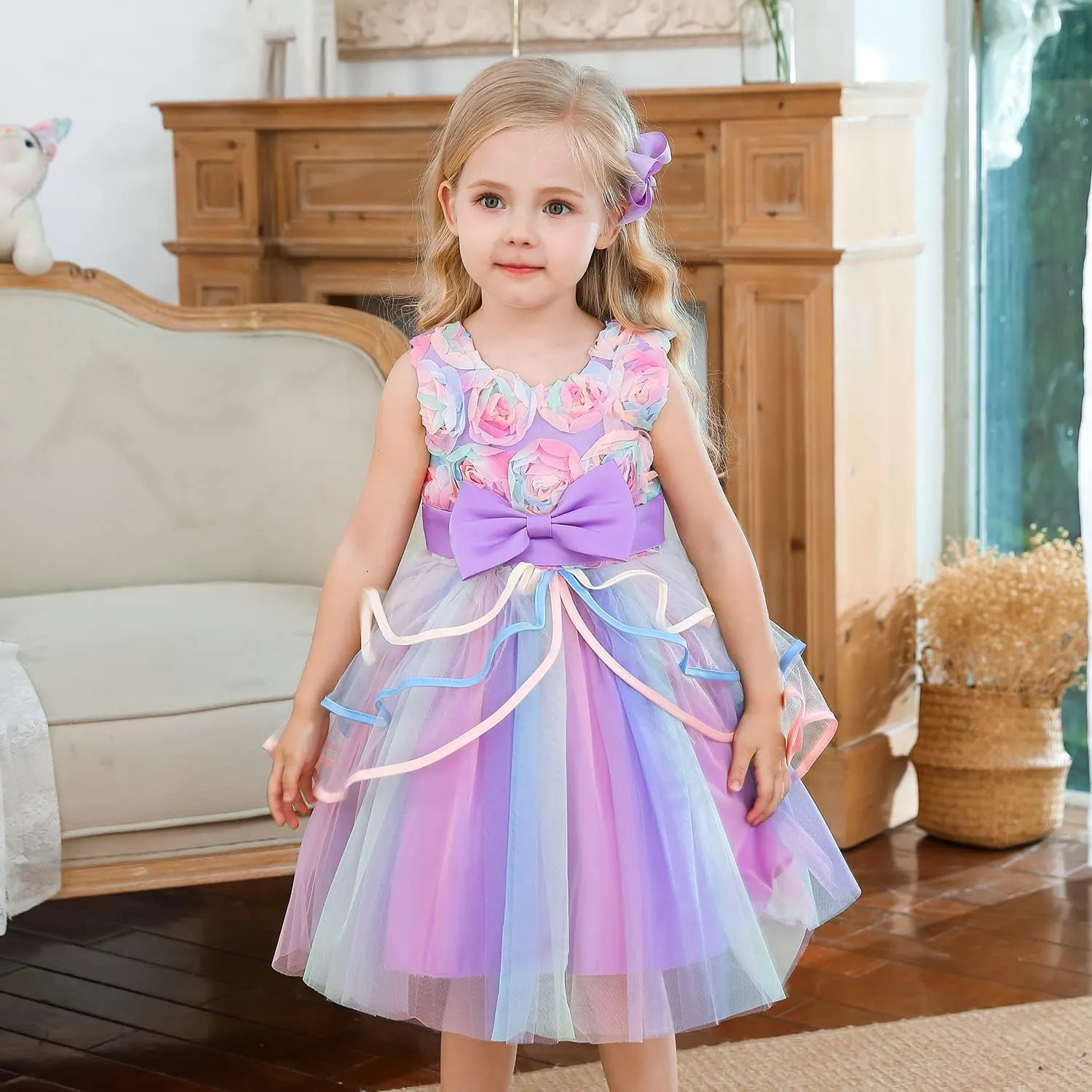NNJXD Flower Girl Dress Kids Ruffles Lace Party Wedding Dresses