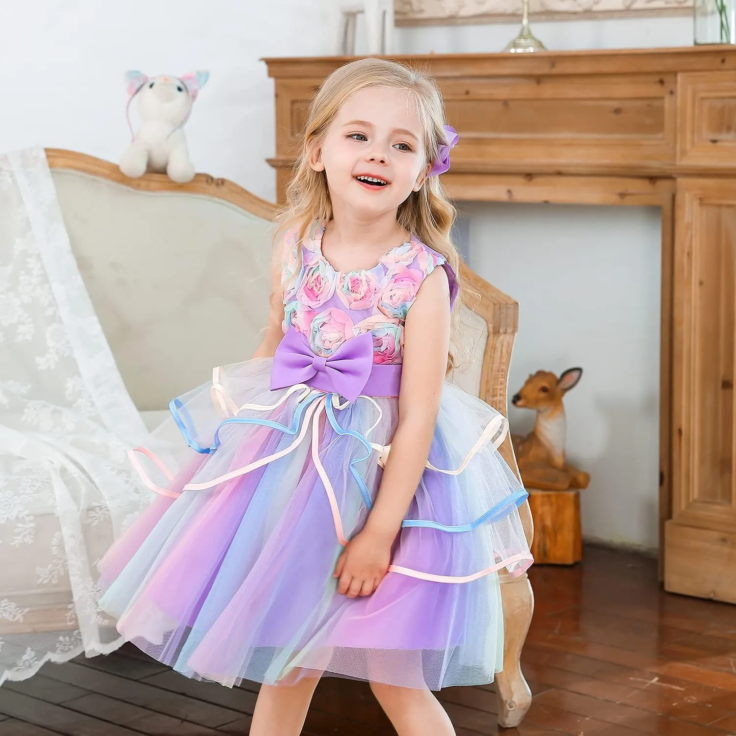 NNJXD Flower Girl Dress Kids Ruffles Lace Party Wedding Dresses