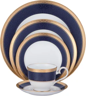 Noritake Odessa Cobalt Gold 5-Piece Place Dinnerware Setting in Blue/White