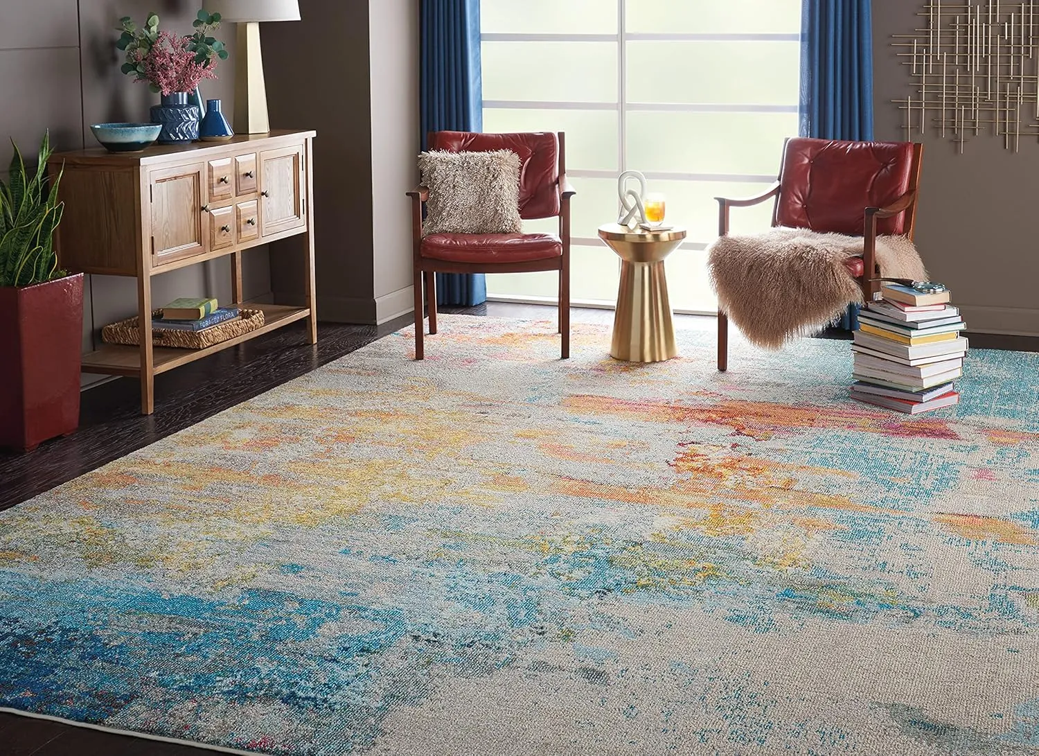 Nourison Celestial Modern Abstract Sealife 7' x 10' Area Rug, Easy Clean, Non Shedding, Bed Room, Living Room, Dining Room, Kitchen (7x10)