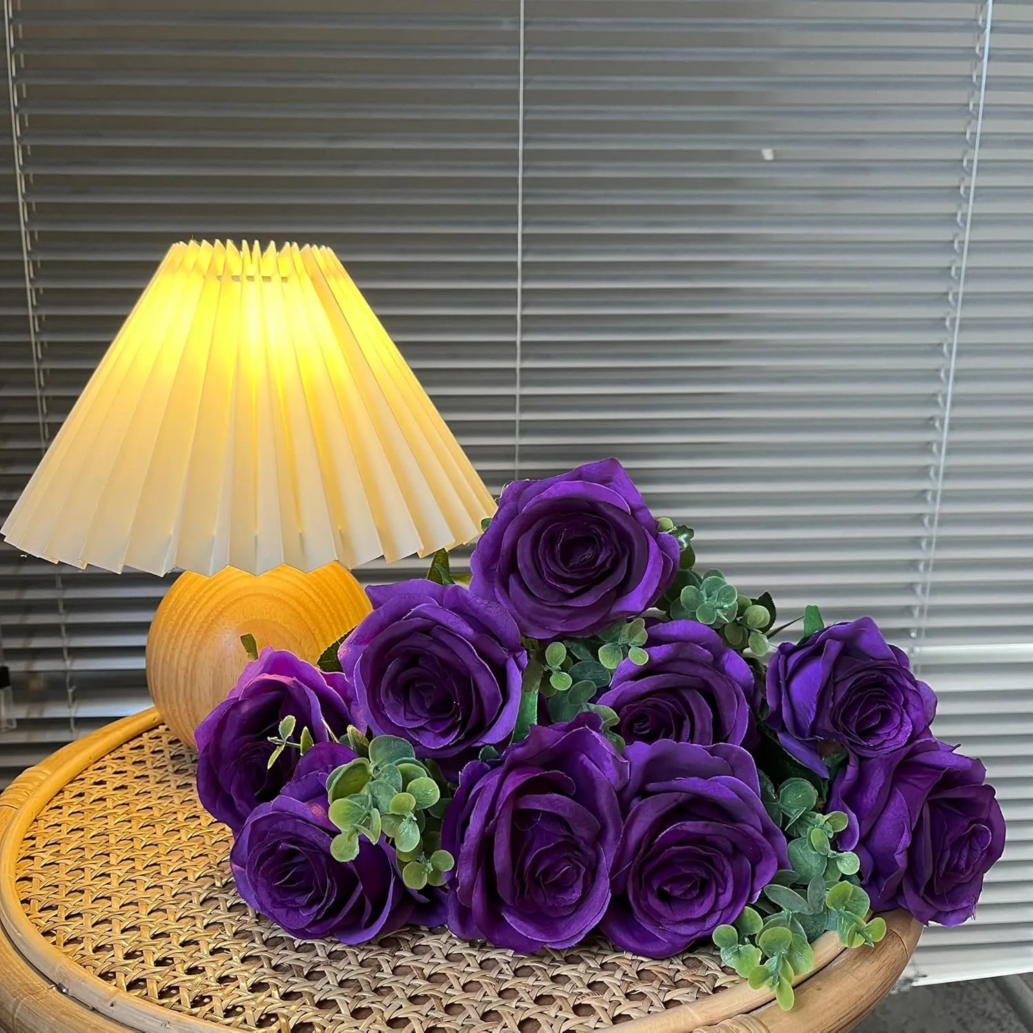 Nubry Artificial Silk Rose Flower Bouquet Lifelike Fake Rose for Wedding Home Party Decoration Event Gift 10pcs (Purple)