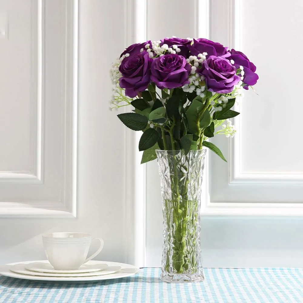 Nubry Artificial Silk Rose Flower Bouquet Lifelike Fake Rose for Wedding Home Party Decoration Event Gift 10pcs (Purple)