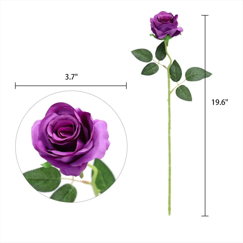 Nubry Artificial Silk Rose Flower Bouquet Lifelike Fake Rose for Wedding Home Party Decoration Event Gift 10pcs (Purple)