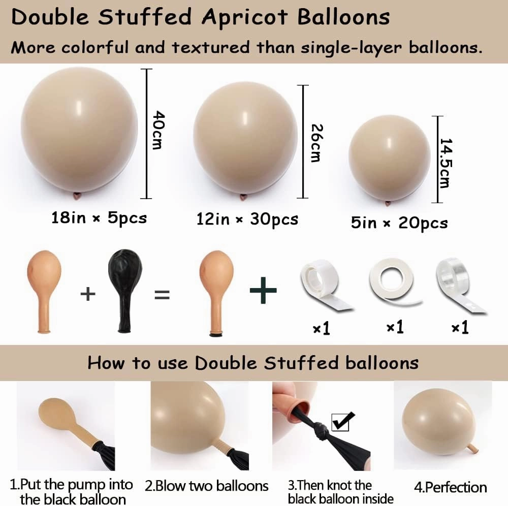 Nude Beige Balloon Double Stuffed Tan Brown Balloons Garland Different Sizes Latex Apricot Balloons Arch Kit for Neutral Baby Shower Jungle Theme Woodland Teddy Bear Birthday Boho Party Decorations