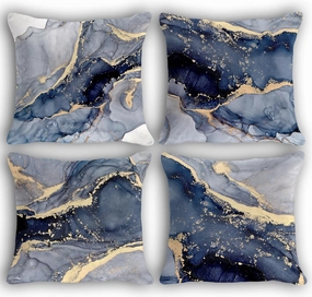 OGILRE Blue and Gold Pillow Cover, Modern Abstract Marble Texture Blue Gold Watercolor Print Art Home Bedroom Decorations Soft Throw Pillow Cover, Drawing Boho Pillow Case Pillowcase, 18x18 Inch 4 Pcs