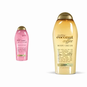 OGX Smoothing Coconut Coffee and Rosewater Pink Sea Salt Body Scrub and Wash Bundle, 19.5 oz