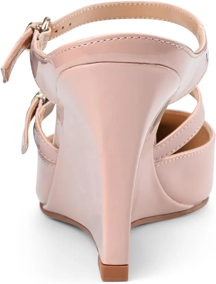 Oh Mispares Pointed Toe Heels Wedge Pumps for Women Slip-on 3 Inch Buckle Strap Patent Leather High Heels for Wedding Bridal Prom Dress Black