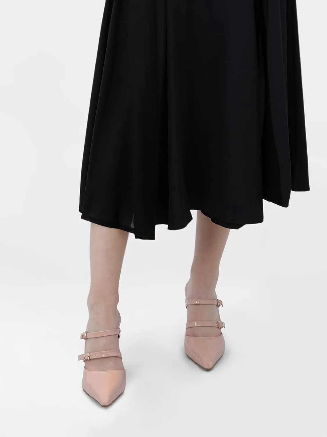 Oh Mispares Pointed Toe Heels Wedge Pumps for Women Slip-on 3 Inch Buckle Strap Patent Leather High Heels for Wedding Bridal Prom Dress Black